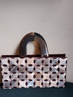 Spring And Summer Shell Panel Brown Trim Handled Tote